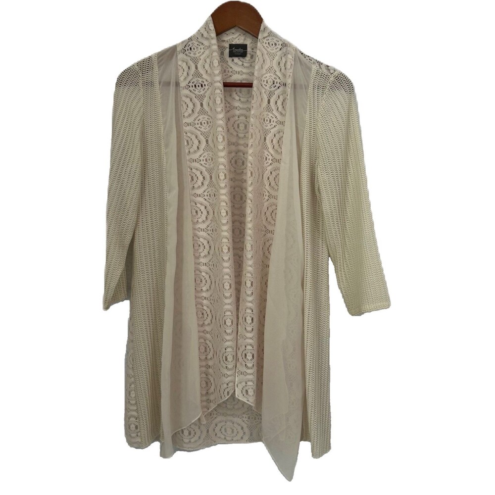 Chico's Travelers Collection Cardigan Women M Ivory Sheer Lace Cottage Boho Cozy